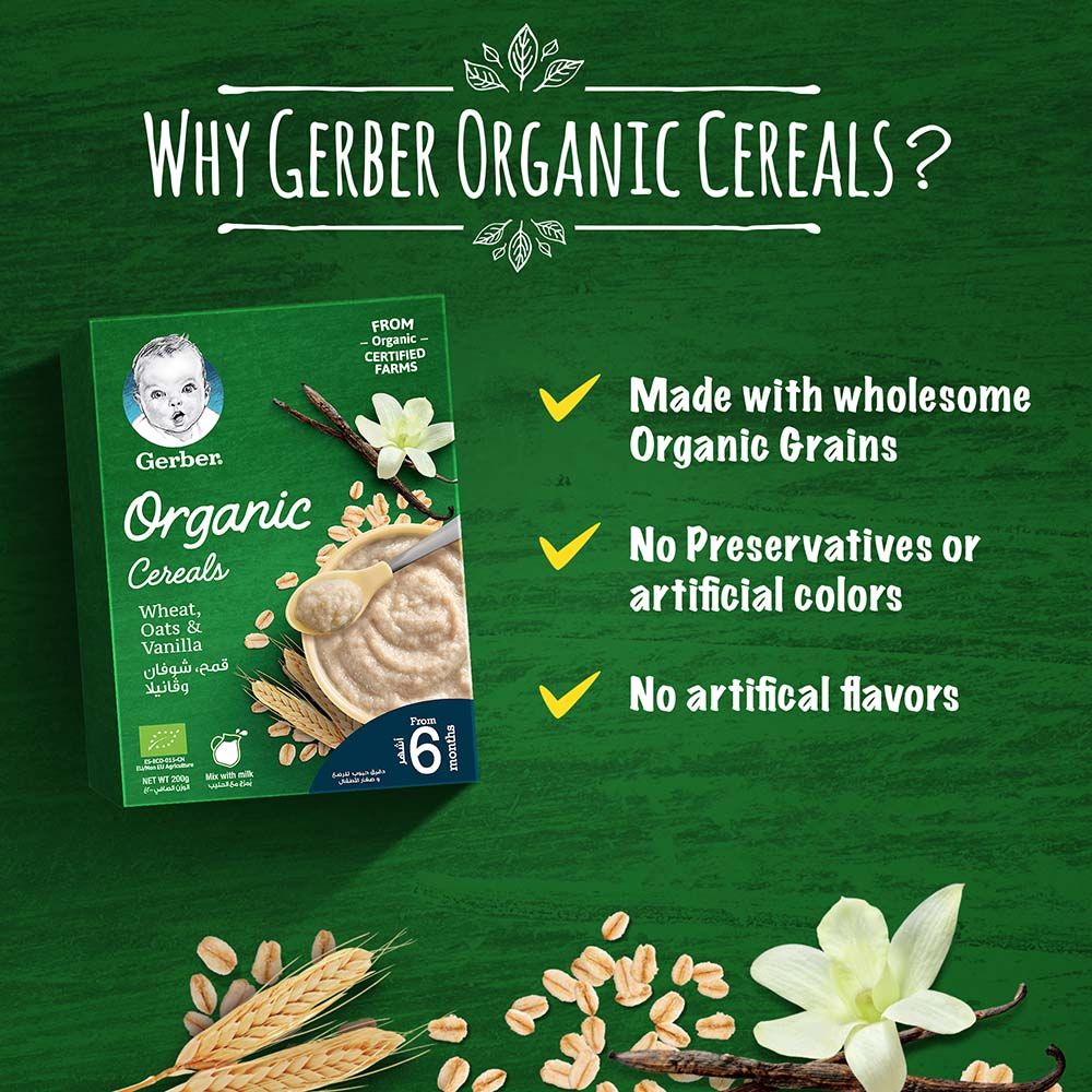 Gerber - Organic Infant Cereals Wheat, Oats & Vanilla 200g