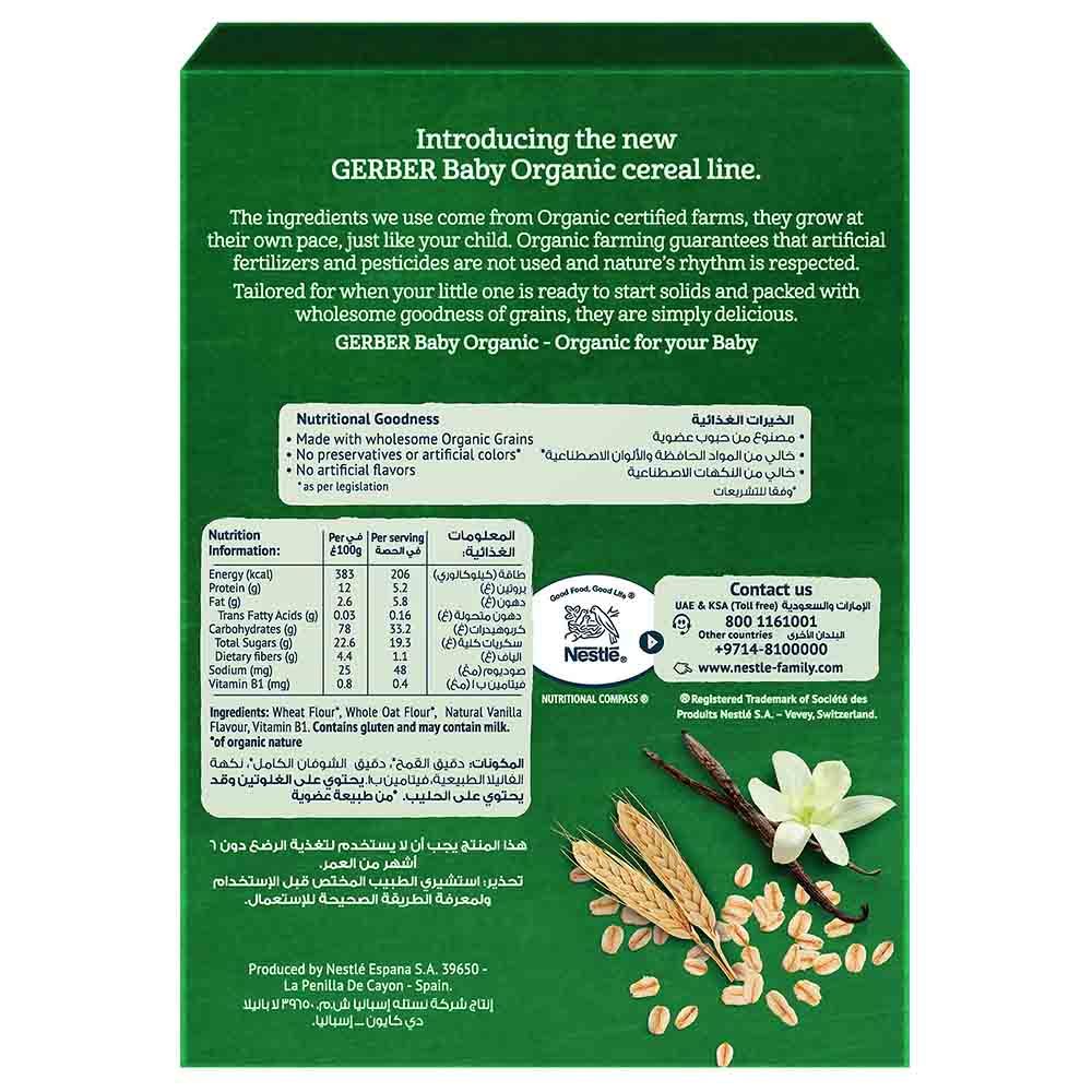 Gerber - Organic Infant Cereals Wheat, Oats & Vanilla 200g