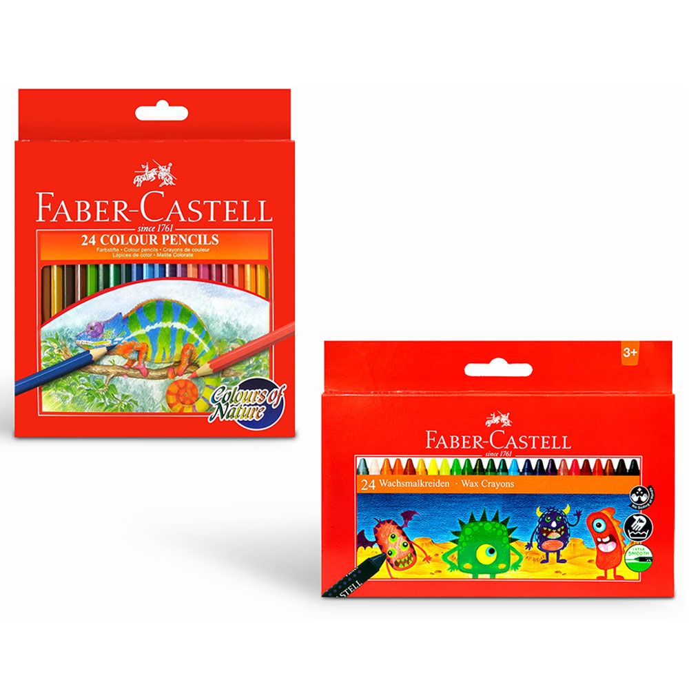 Faber-Castell - Colour Pencils 24pcs w/ Washable Wax Crayons 24pcs