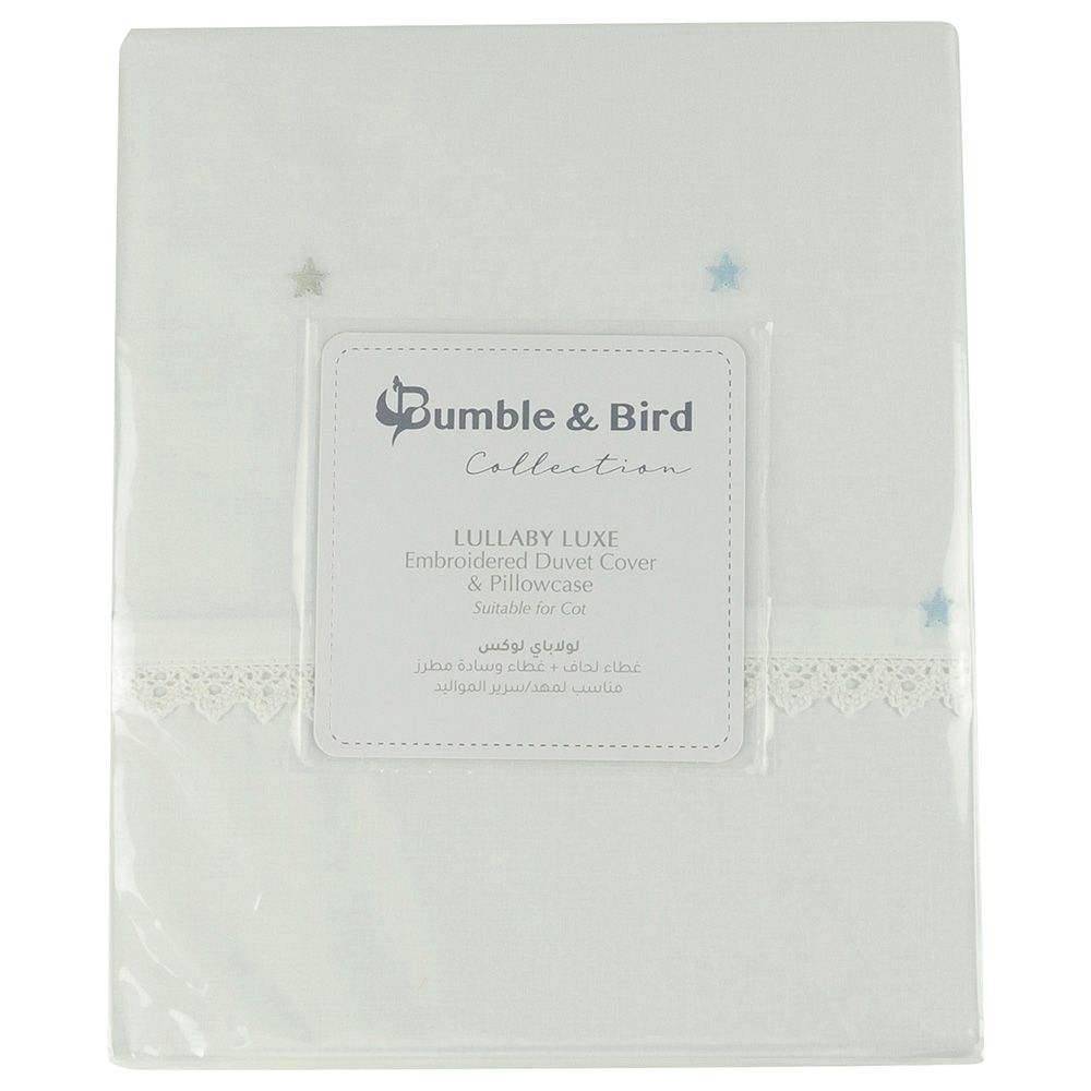 Bumble & Bird - Embroidered Duvet Cover & Pillowcase For Cot - Blue