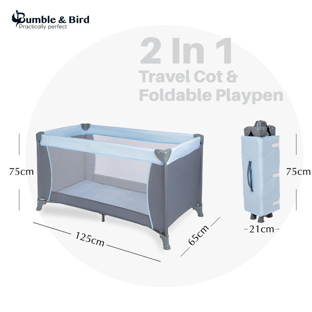 بامبل& بيرد- مهد أطفال 2في1 قابل للطي- أزرق