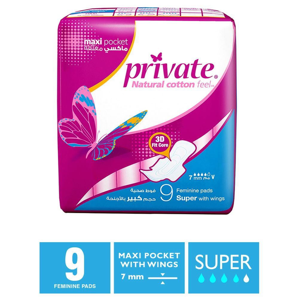 Private Maxi Folded With Wings Super Sanitary Pads 9 Pads