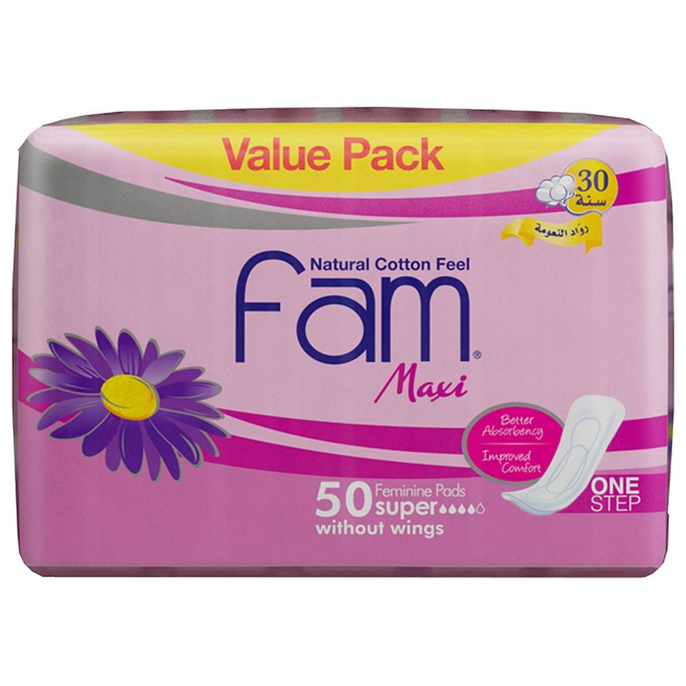 Fam One Step Maxi Thick Non-Wings Super Sanitary Pads 50pcs