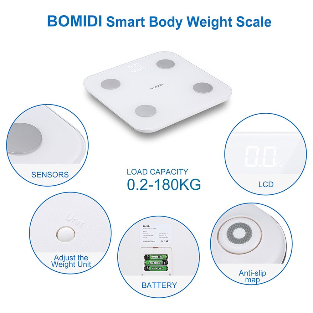 Bomidi - S1 Smart Body Fat Weight Scale - White