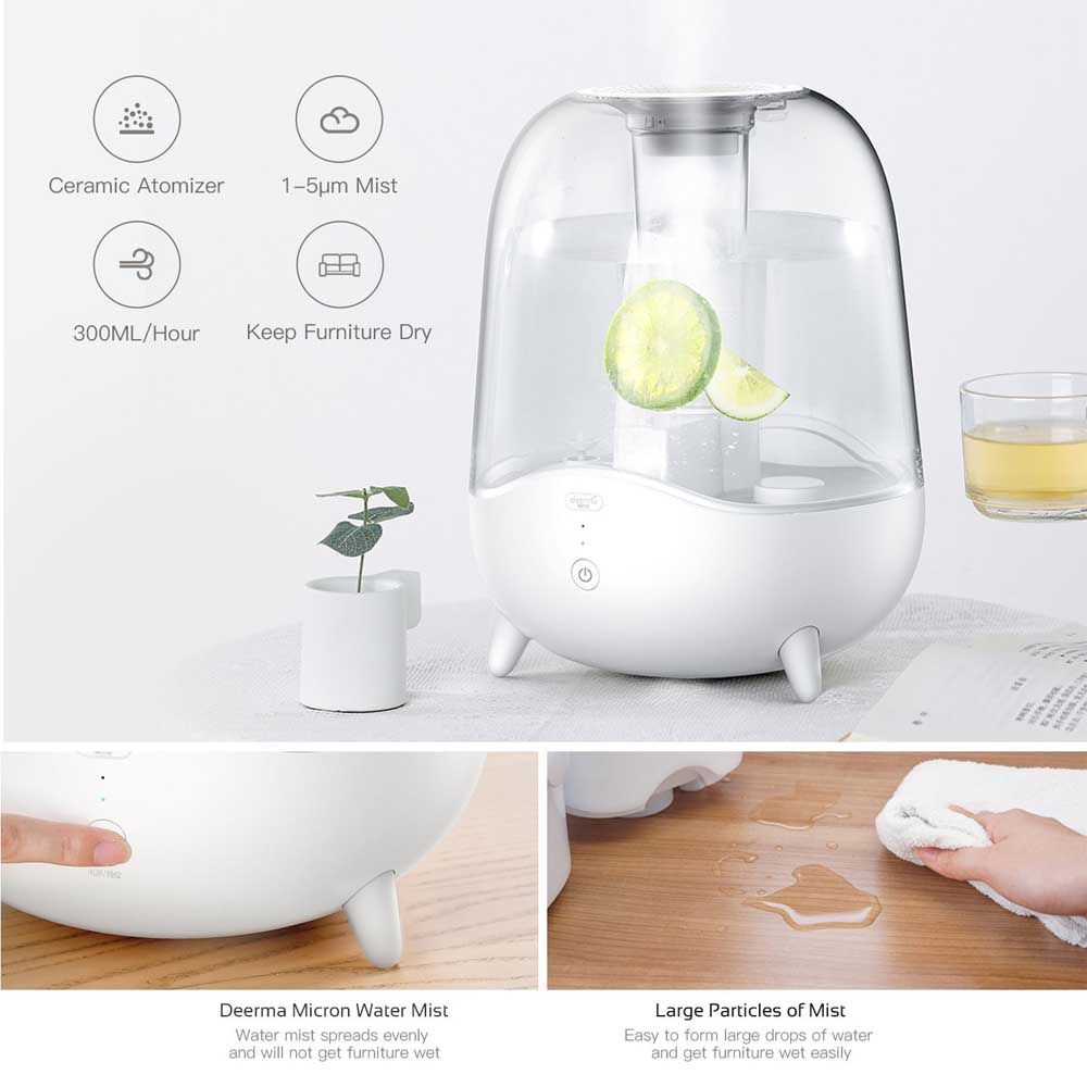 Deerma - Crystal Clear Ultrasonic Cool Mist Humidifier 5L - White