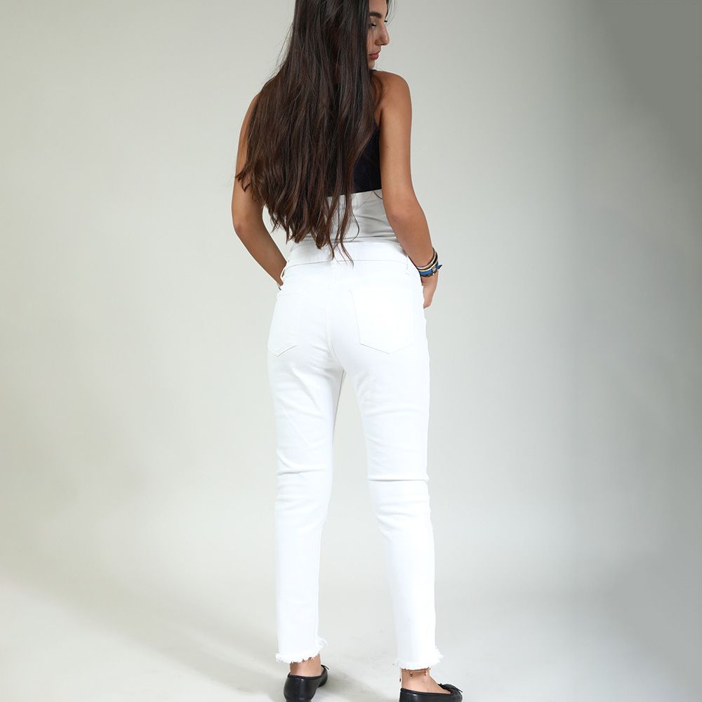 Oh9shop - Raw Hem Relaxed Jeans - White