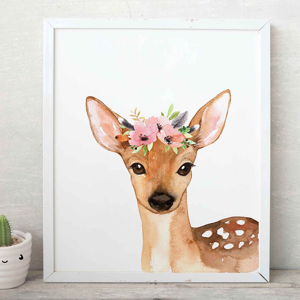 Paper Crew - Floral Watercolour Deer Wall Art Print