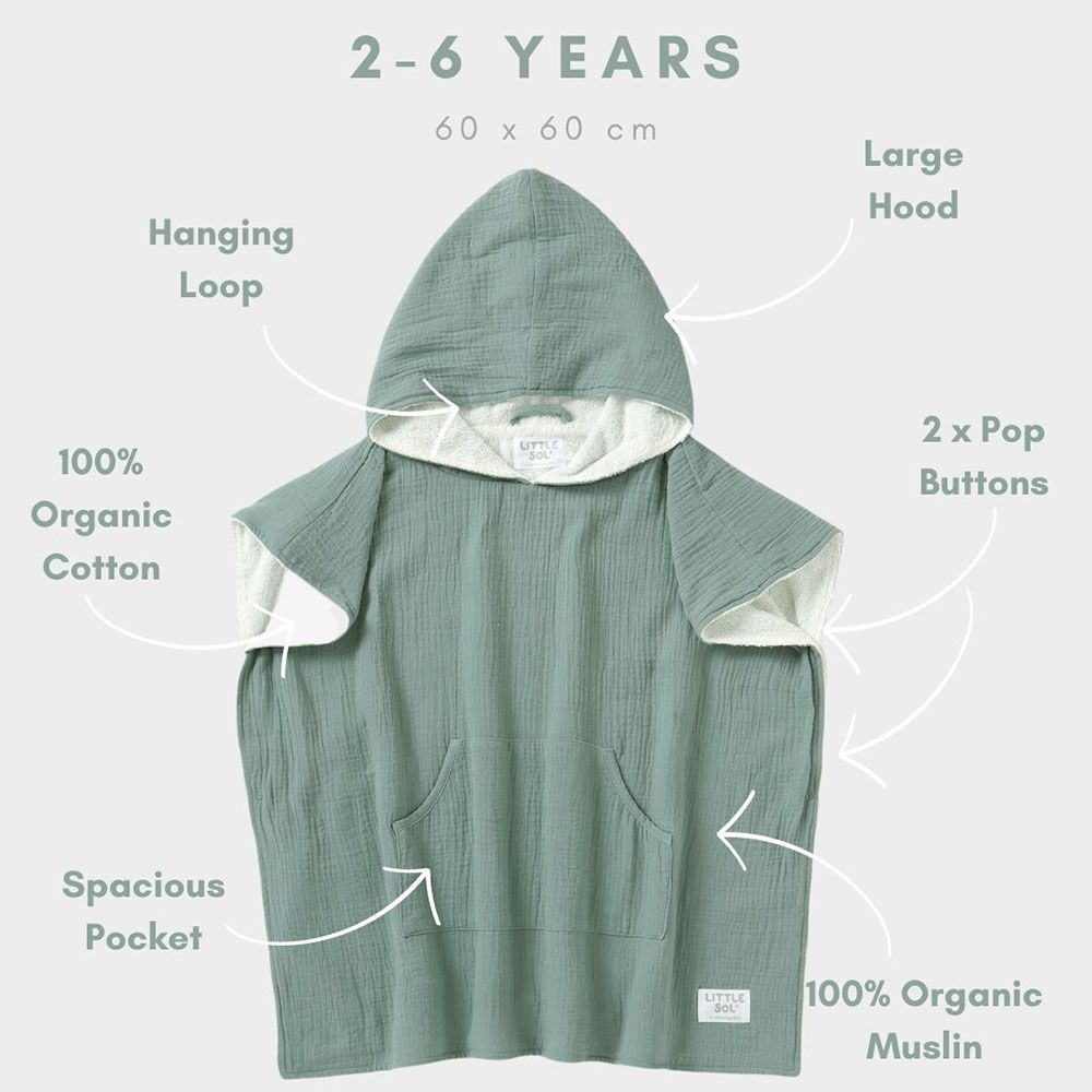 Little Sol+ - Hooded Beach Towel - 2-6Y - Ocean Green