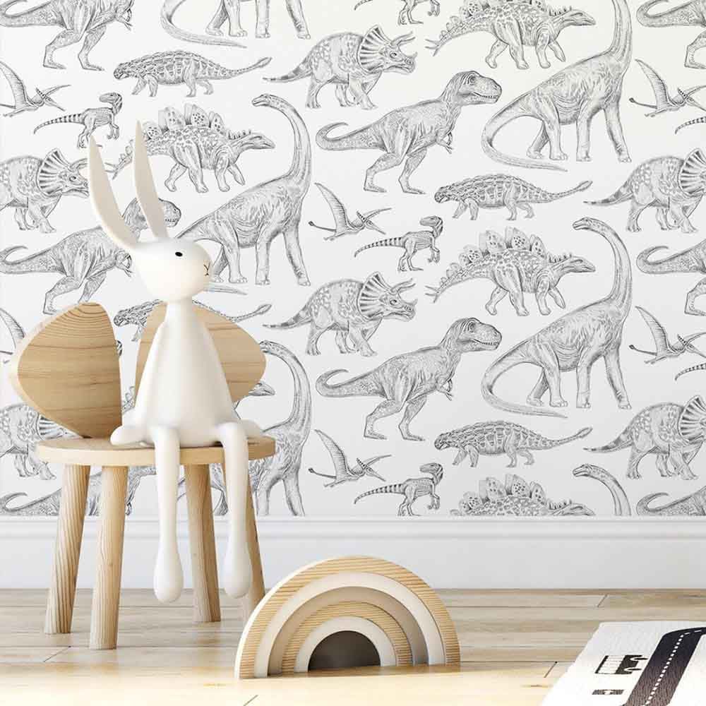 Paper Crew - Dino Wallpaper - White