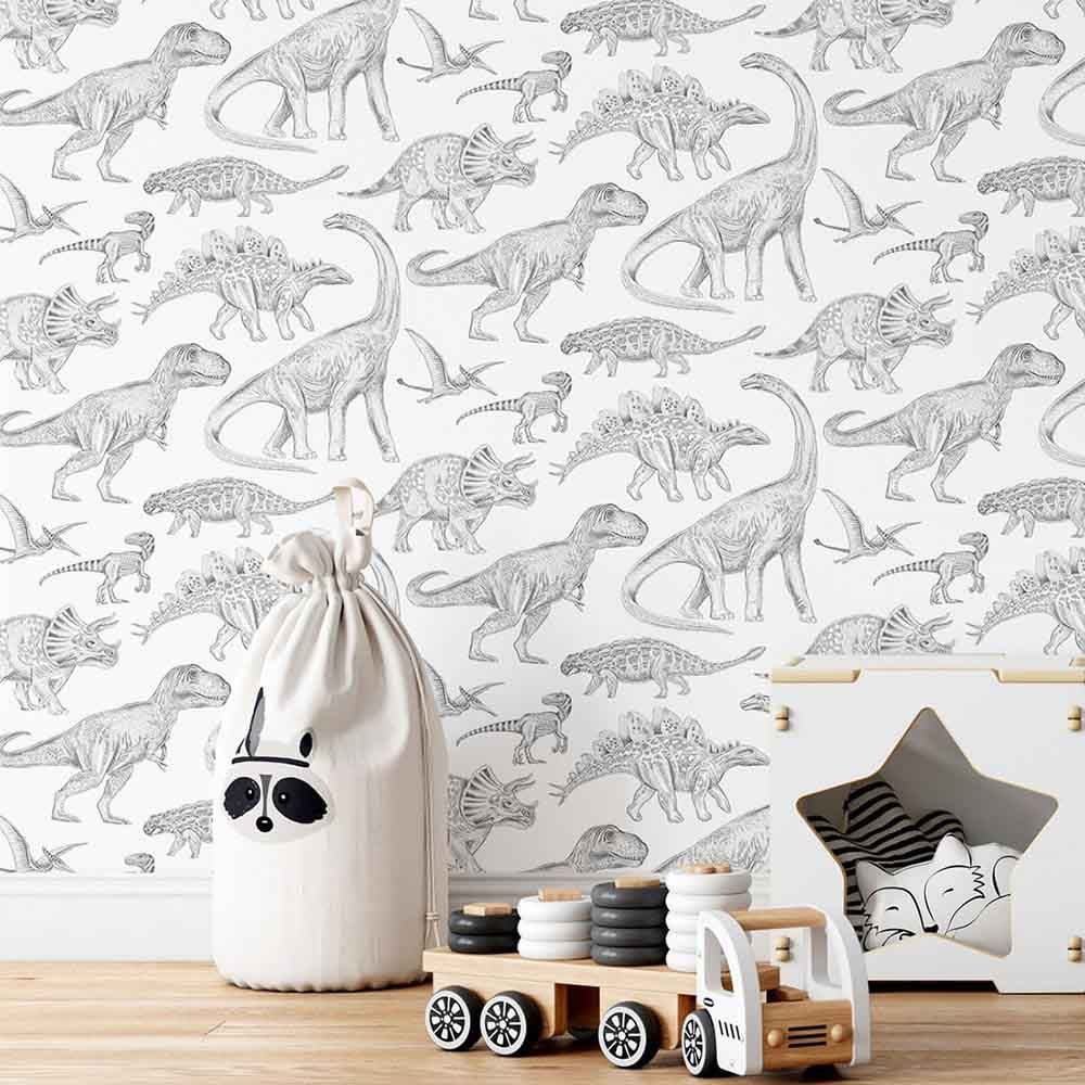 Paper Crew - Dino Wallpaper - White