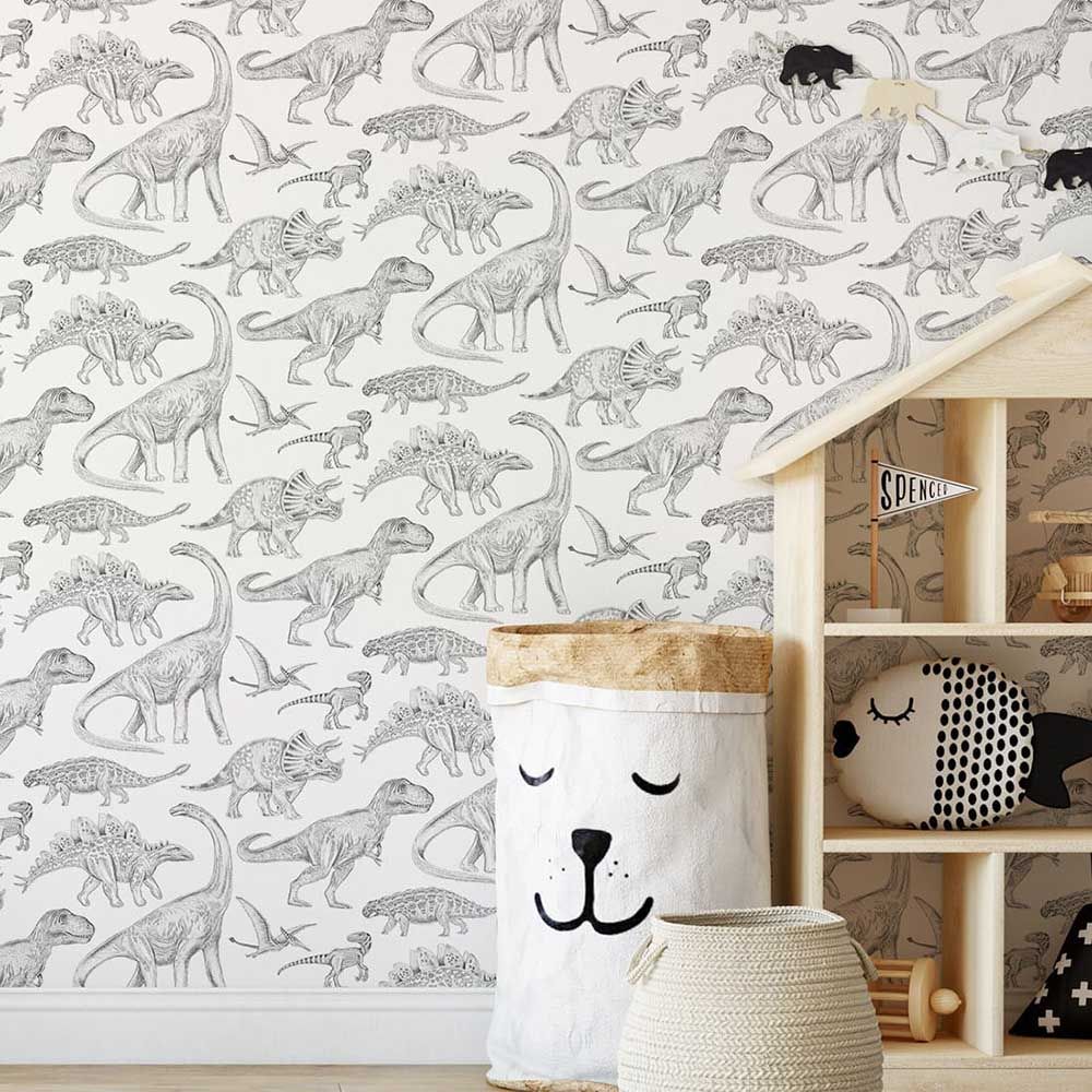 Paper Crew - Dino Wallpaper - White