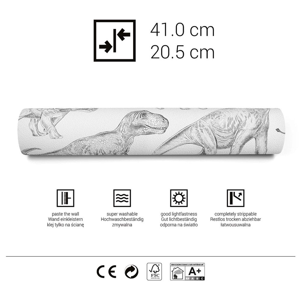 Paper Crew - Dino Wallpaper - White