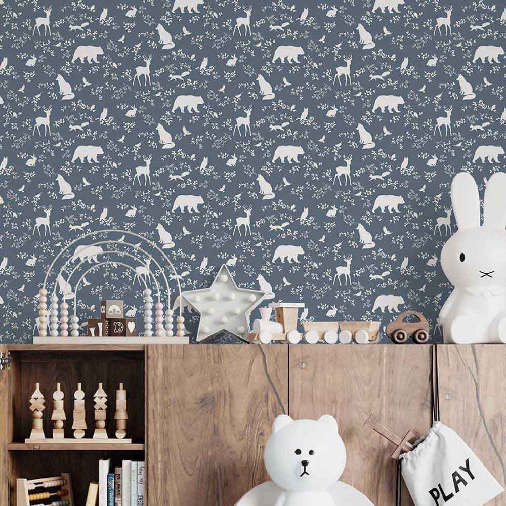 Paper Crew - Forest Animals Wallpaper - Blue