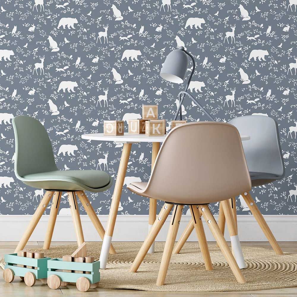 Paper Crew - Forest Animals Wallpaper - Blue