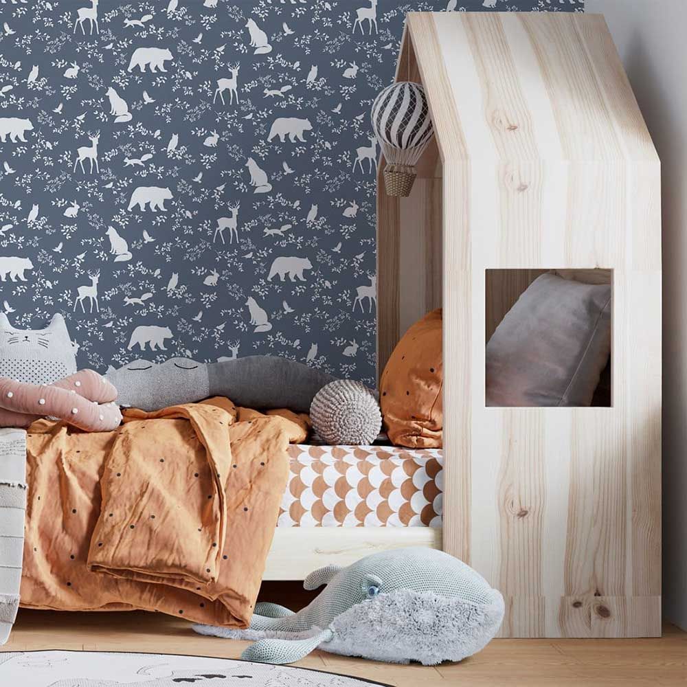 Paper Crew - Forest Animals Wallpaper - Blue