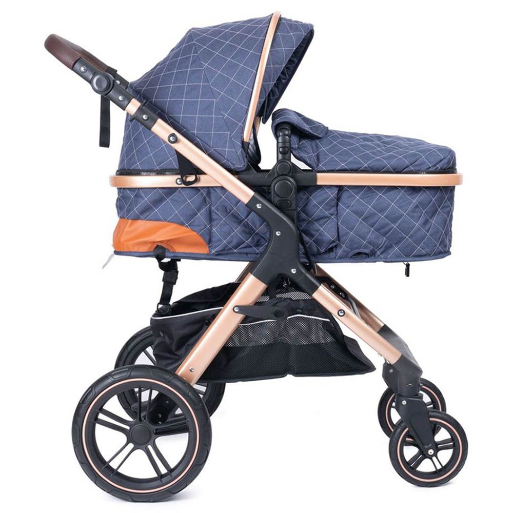 Belecoo - One Fold-To-Half Luxury Pram W/ Diaper Bag - Blue