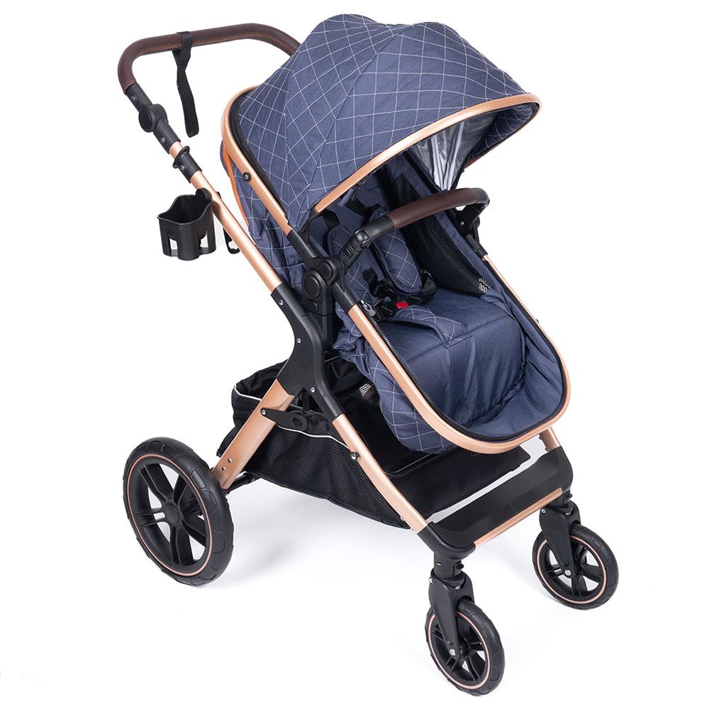 Belecoo - One Fold-To-Half Luxury Pram W/ Diaper Bag - Blue