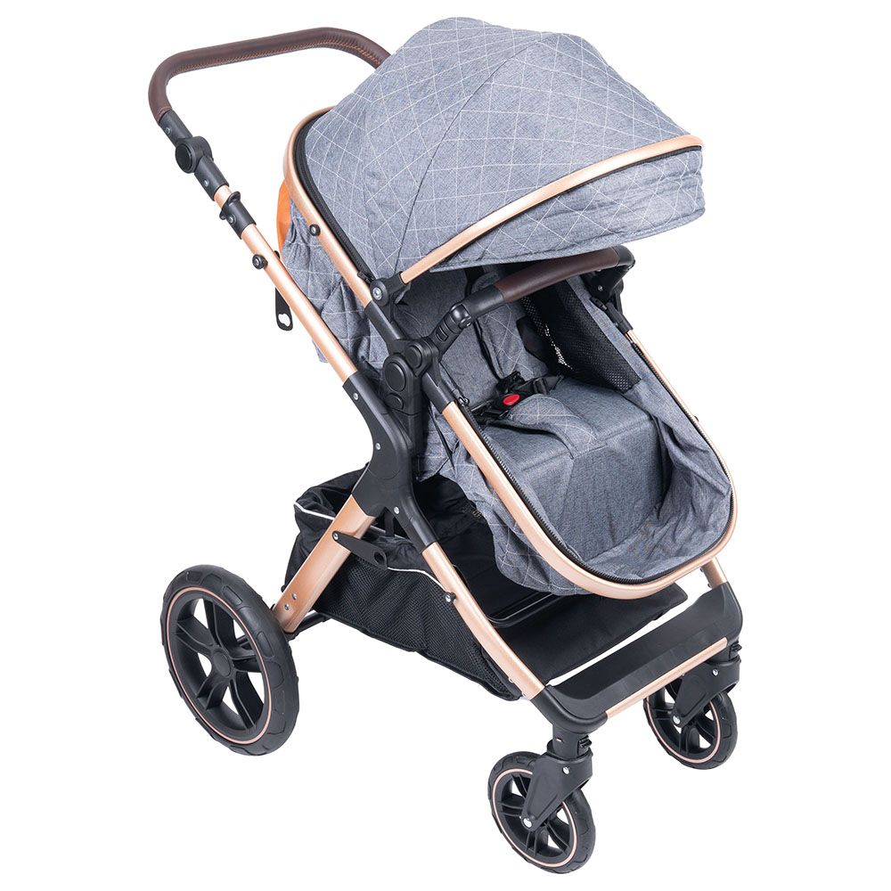 Belecoo - One Fold-To-Half Luxury Pram W/ Diaper Bag - Grey