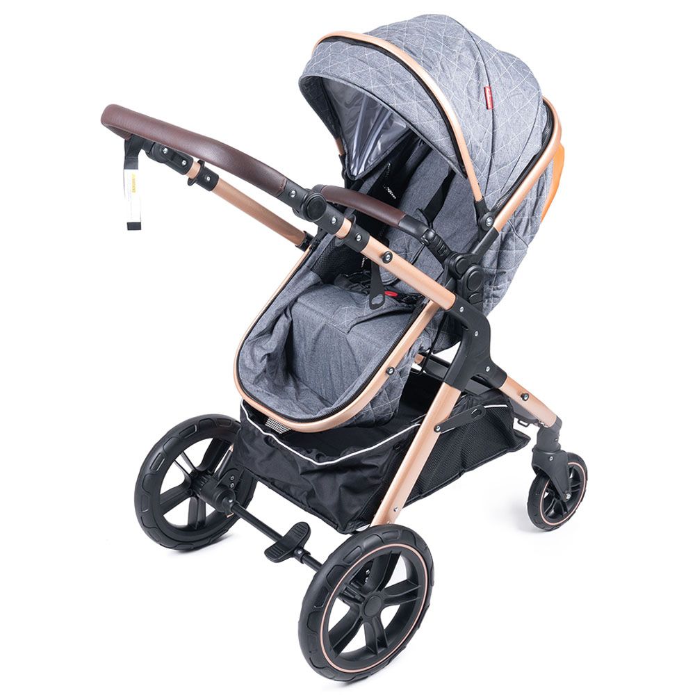 Belecoo - One Fold-To-Half Luxury Pram W/ Diaper Bag - Grey