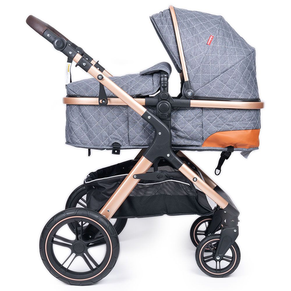 Belecoo - One Fold-To-Half Luxury Pram W/ Diaper Bag - Grey