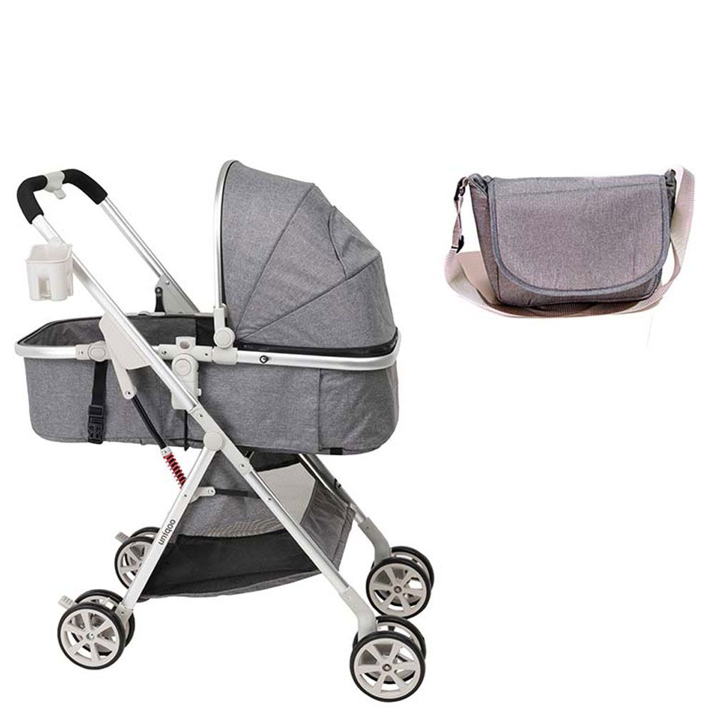 Uniqoo - 6 Premium Portable Pram W/ Diaper Bag - Grey