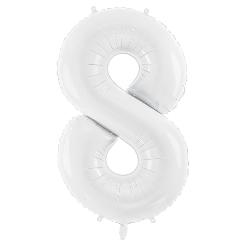 Party Deco - Foil Balloon Number 8 - White