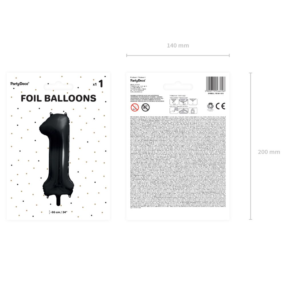 Party Deco - Foil Balloon Number 1 - Black