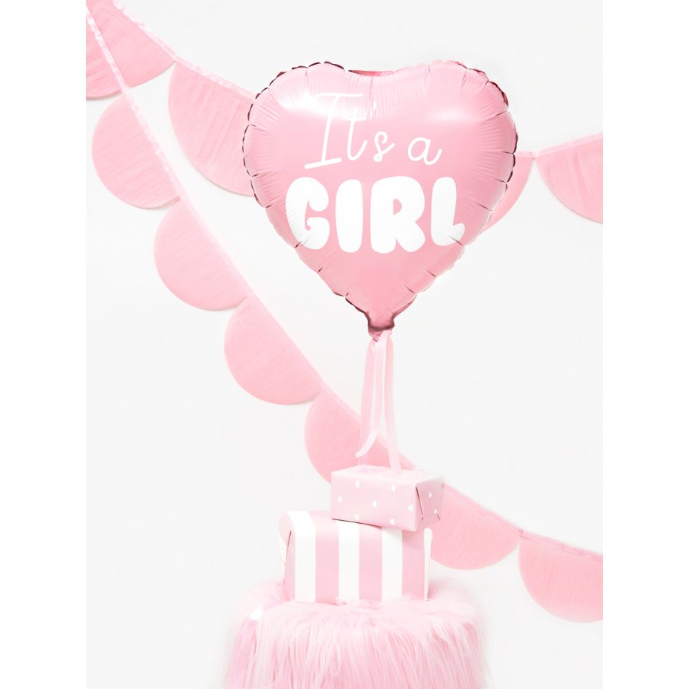 Party Deco - It's A Girl Heart Shaped Foil Balloon - Pink