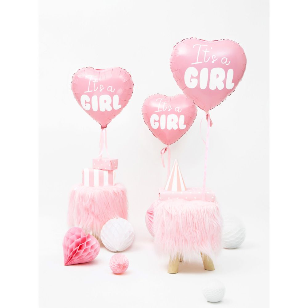 Party Deco - It's A Girl Heart Shaped Foil Balloon - Pink