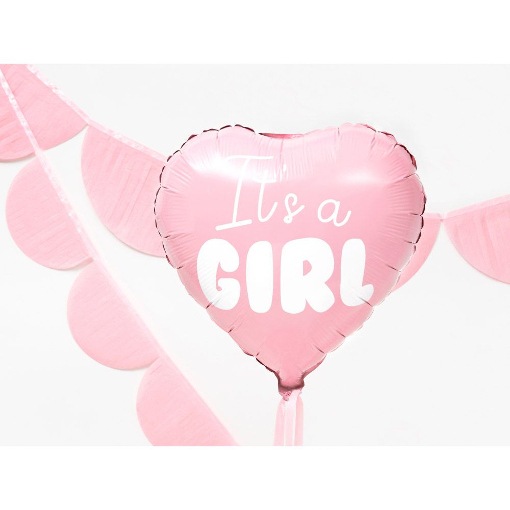 Party Deco - It's A Girl Heart Shaped Foil Balloon - Pink