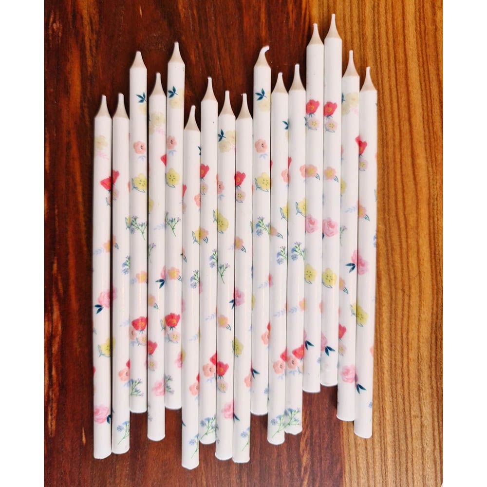 Meri Meri - Tapered Floral Candles Pack of 16 - White