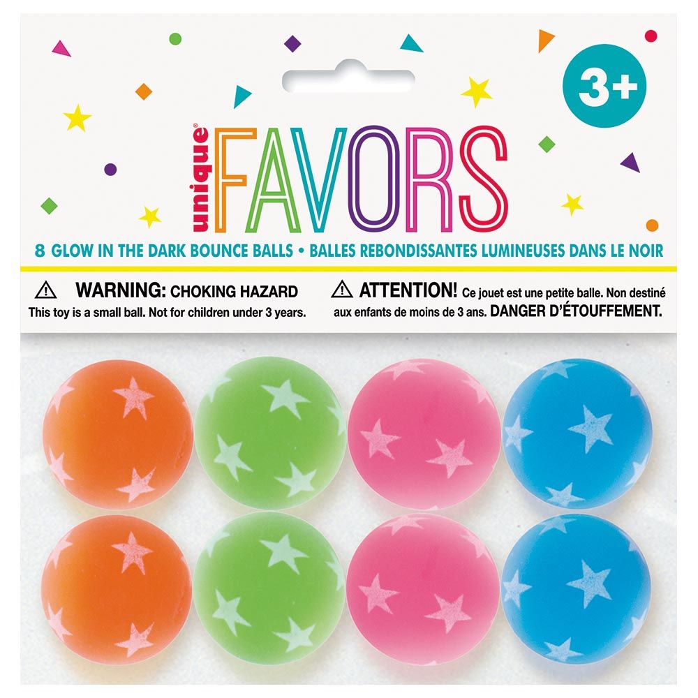 Unique - Glow In The Dark Bounce Ball Favours - 8pcs