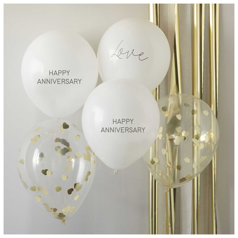 Ginger Ray - Anniversary Confetti Balloon - White & Gold