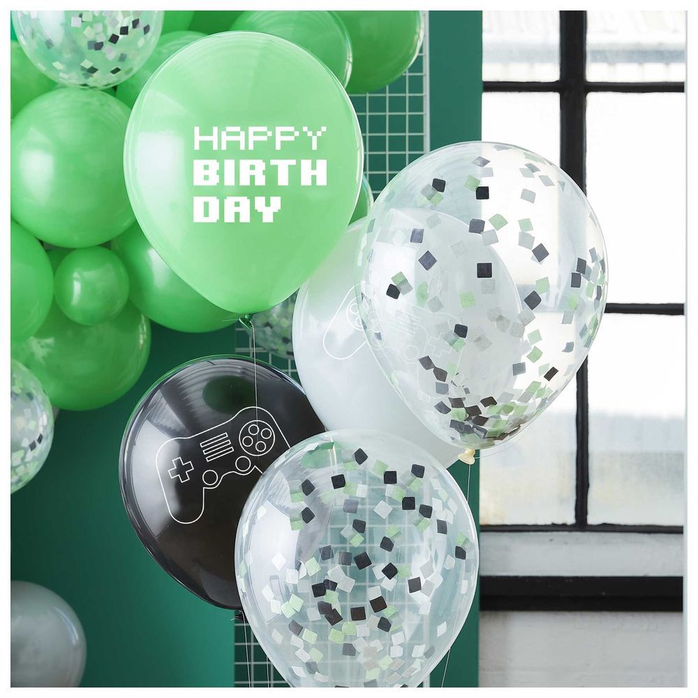 Ginger Ray - Black, Green & Grey Controller Confetti Balloons