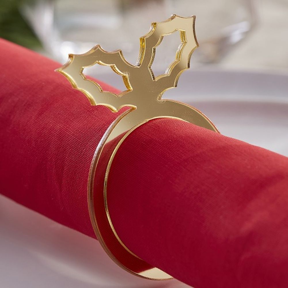 Ginger Ray - Acrylic Holly Napkin Rings - Gold