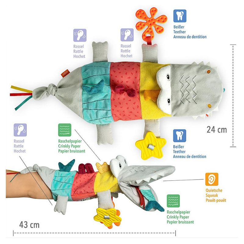 A Thousand & One Cuddles - Sensory Hand Puppet Crocodile With Teether (Exclusive)