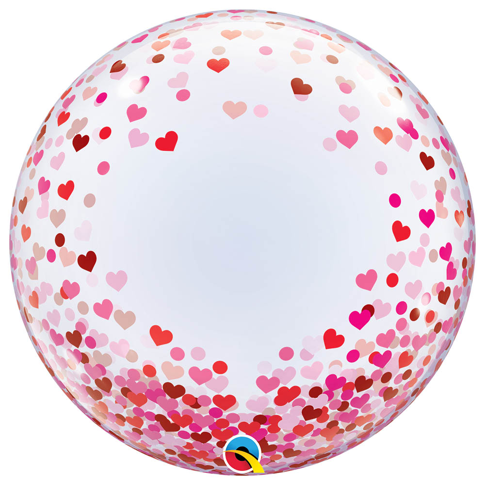 Qualatex - Deco Bubble Red & Pink Confetti Hearts - 24-inch