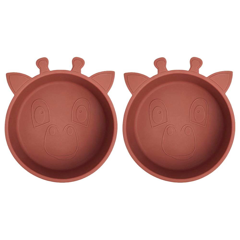 Nuuroo - Alex Silicone Deep Giraffe Plate Pack of 2 - Mahogany