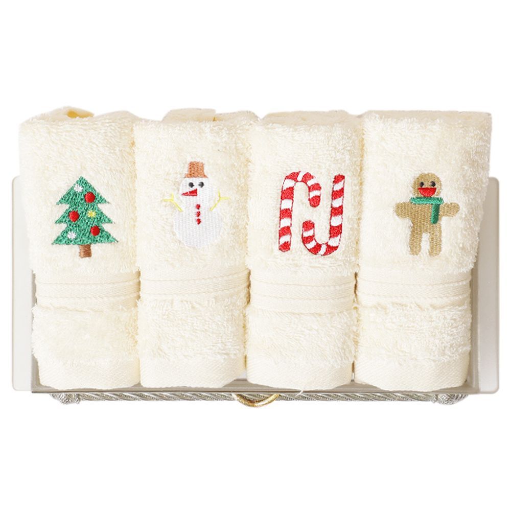 The Lumiere Co - Christmas Towels Set - Pack Of 4 - Ivory