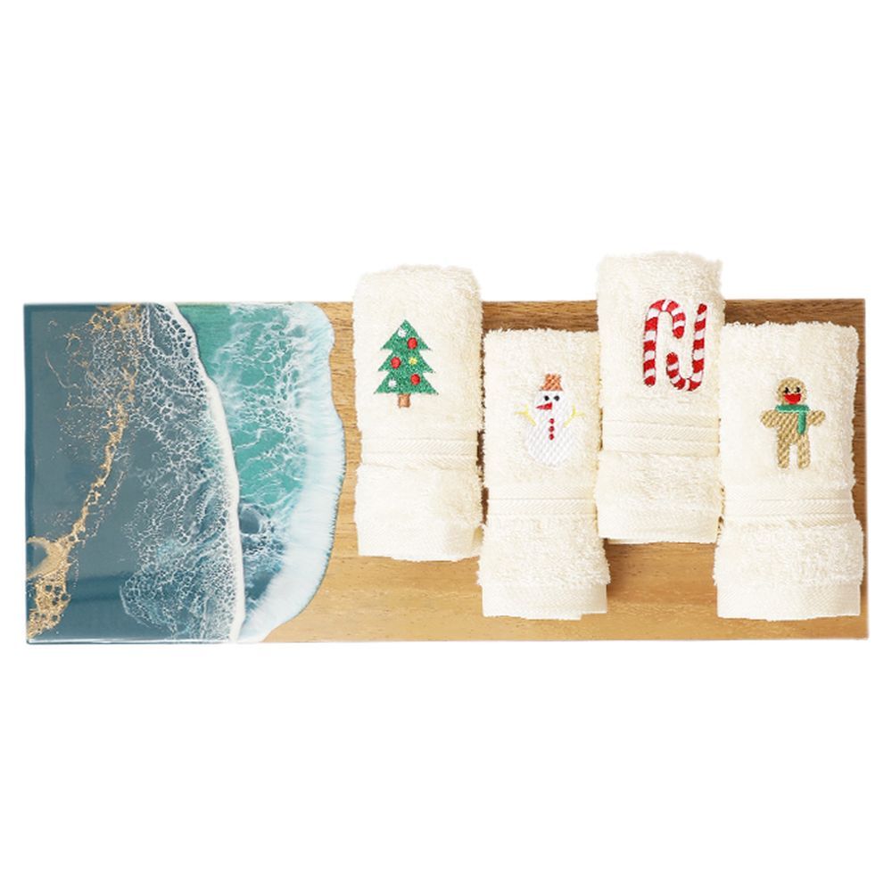 The Lumiere Co - Christmas Towels Set - Pack Of 4 - Ivory