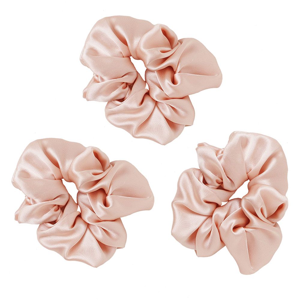 Regal Fabrics - Pack of 3 Silk Scrunchies - Pastel Pink