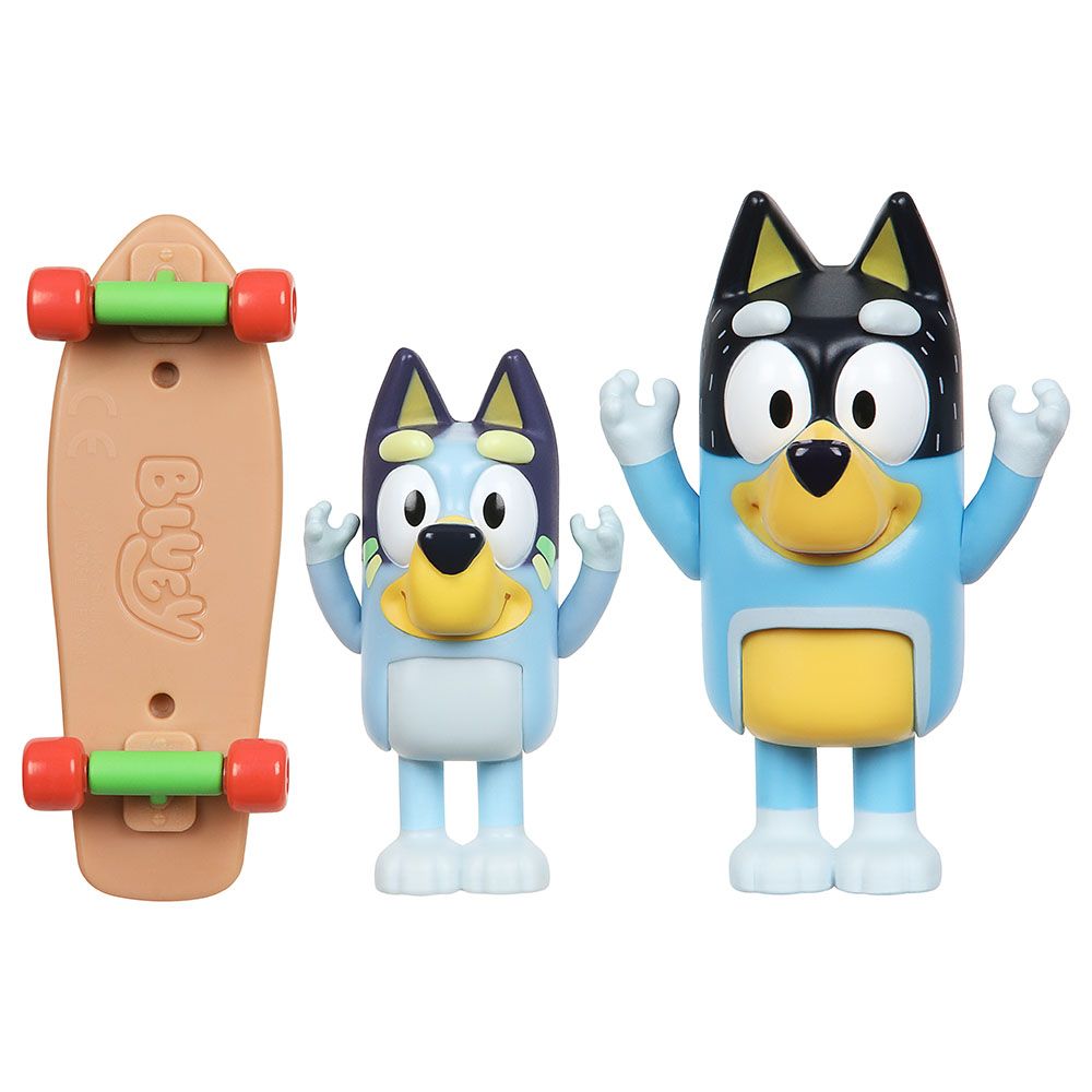 Bluey - Bluey & Bandit Figurine Toy w/ Skateboard