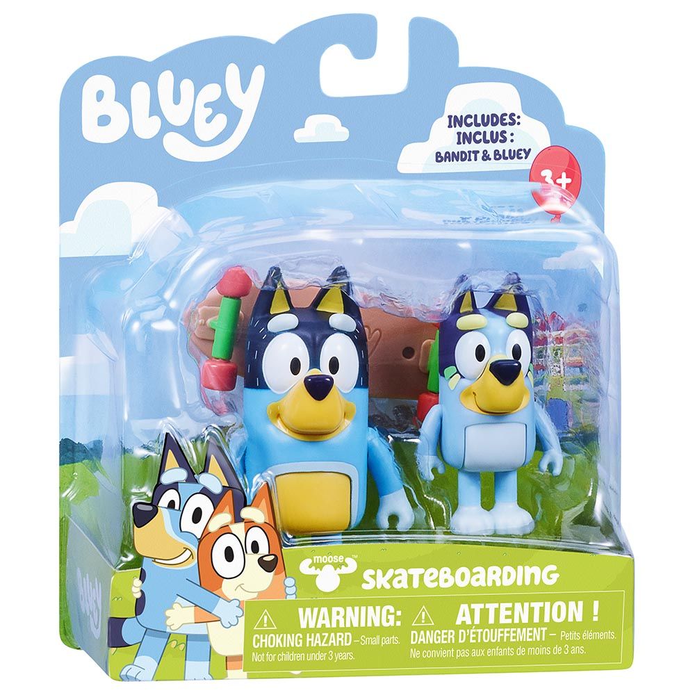 Bluey - Bluey & Bandit Figurine Toy w/ Skateboard