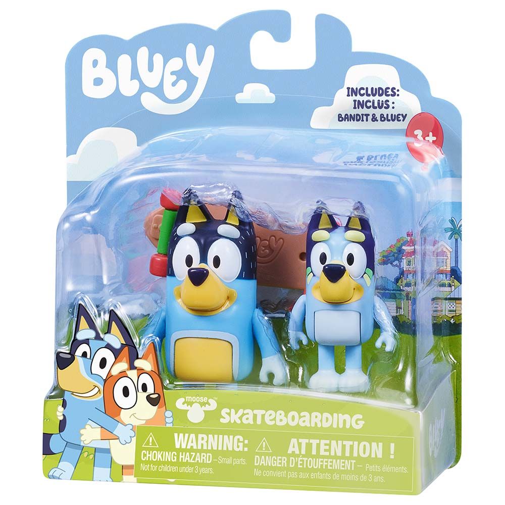 Bluey - Bluey & Bandit Figurine Toy w/ Skateboard