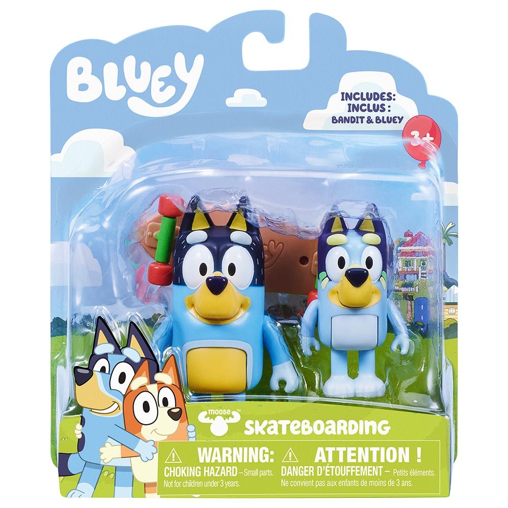 Bluey - Bluey & Bandit Figurine Toy w/ Skateboard