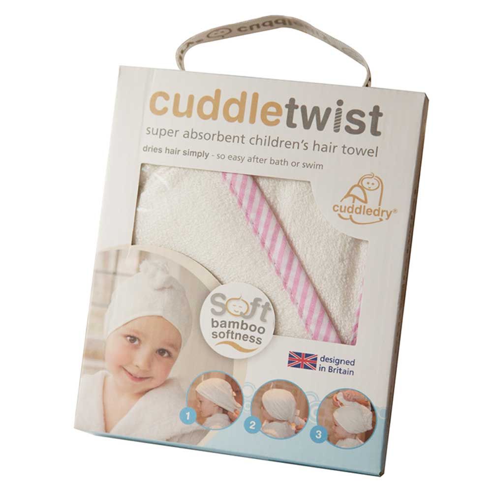 Cuddledry - Cuddletwist Bamboo Hair Towel - White & Pink Stripe