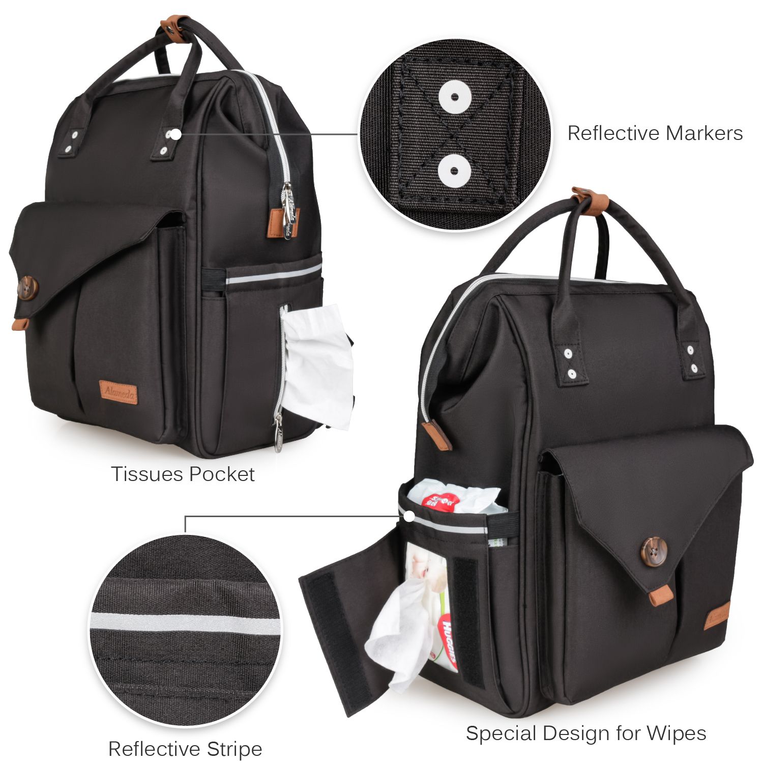 Alameda - Diaper Backpack - Large - Jet Black