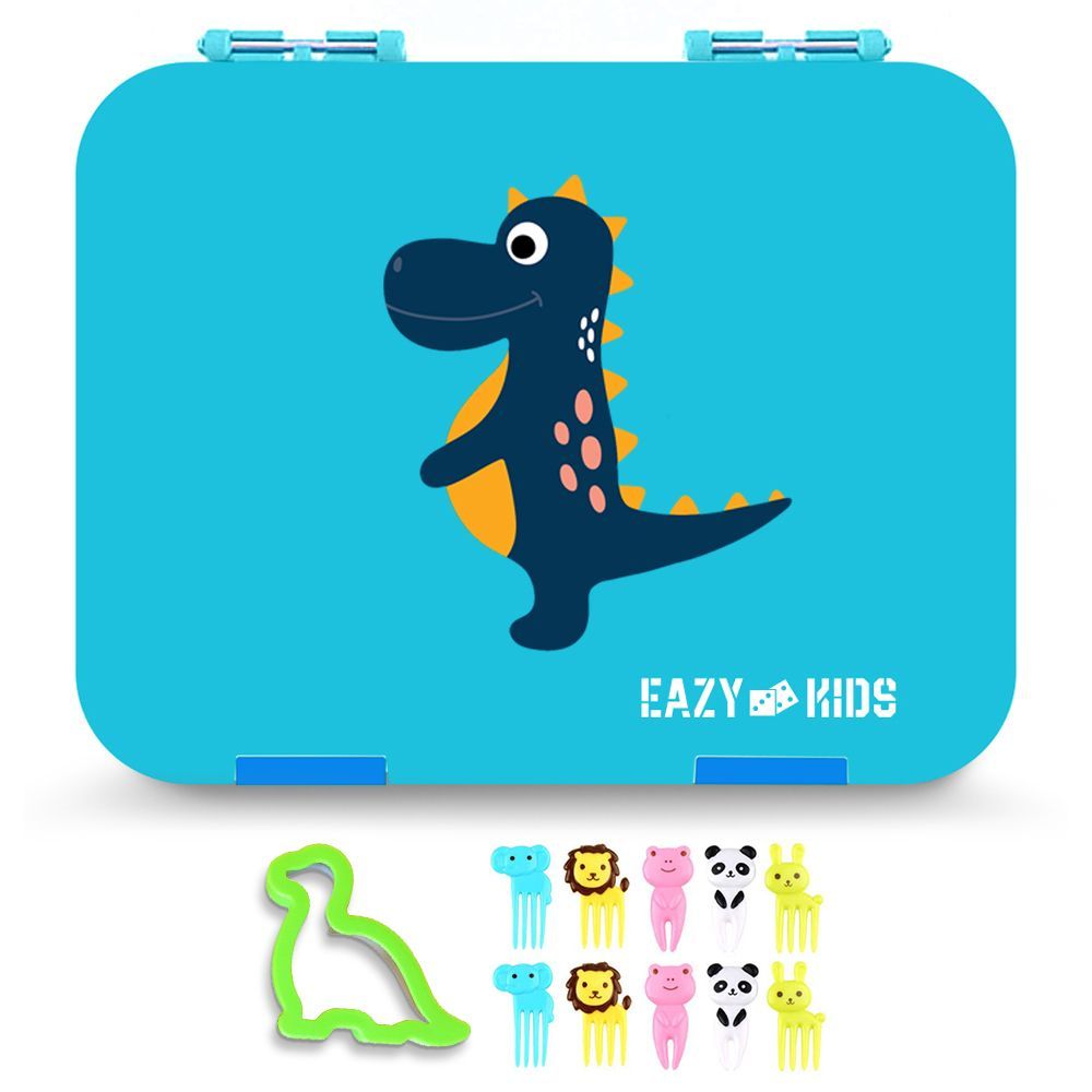 Eazy Kids 6 & 4 Convertible Bento Lunch Box w/ sandwich cutter- Dino Blue