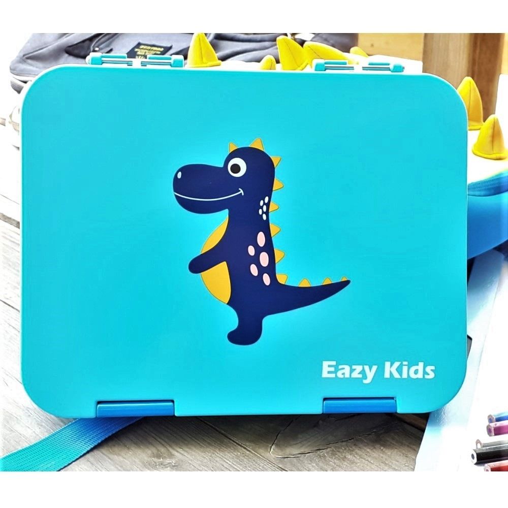 Eazy Kids 6 & 4 Convertible Bento Lunch Box w/ sandwich cutter- Dino Blue