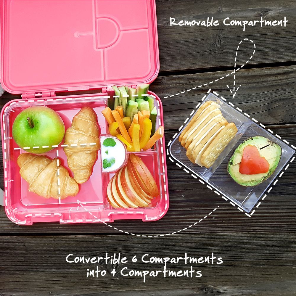 Eazy Kids - 4-6 Convertible Bento Lunch Box w Sandwich Cutter Set Flamingo Pink